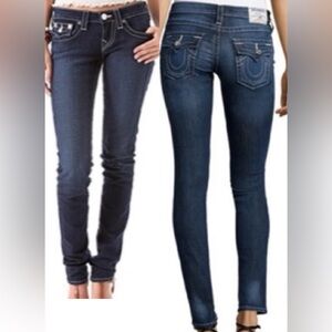 True Religion ‘Julie’ Skinny Jeans ~ Gold Bling Crystal Button ~ Size 28